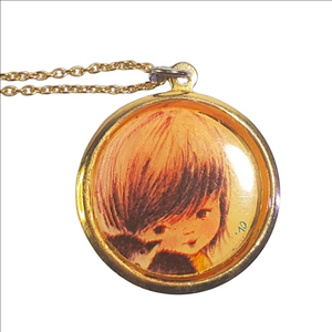 Vintage Fran Mar Moppets Charm, Little Girl With Cat, Vintage Charm, Gold Tone